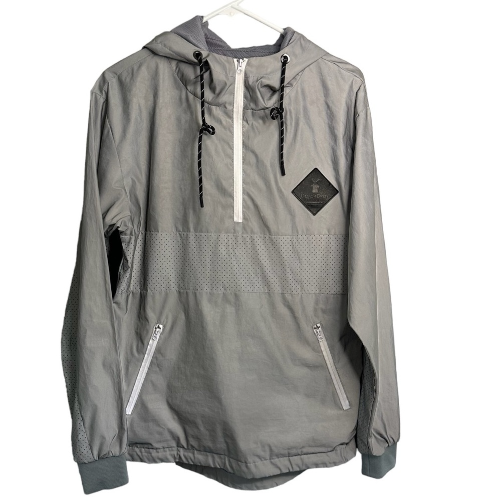 Dutch Bros SALE Unisex Grey/Silver Reflective Windbreaker XS+SMALL Rain Jacket